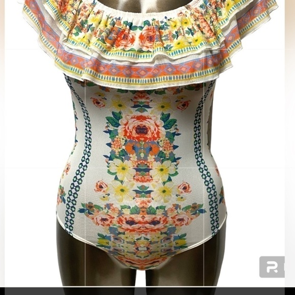 JEALOUS Tomato Floral Mesh Vibes Ruffled Layered Bodysuit Party Festival Large - Picture 2 of 15